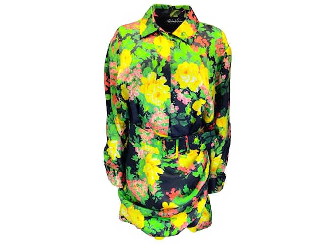 Autre Marque Vestido de seda con botones y manga larga con cinturón y estampado floral multicolor de Richard Quinn  ref.1246824