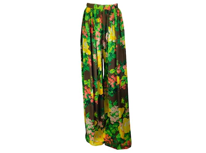 Autre Marque Richard Quinn Brown Multi Floral Printed Silk Pants / trousers Multiple colors  ref.1246826