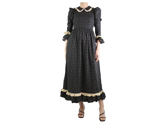 Autre Marque Black floral ruffle-trimmed dress - size UK 8 Cotton  ref.1247260
