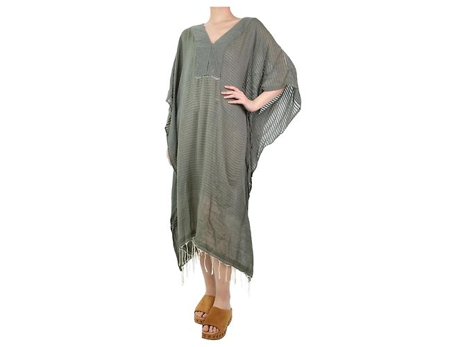 Louis Vuitton Olivgrüner Baumwollkaftan mit V-Ausschnitt – Größe One Size