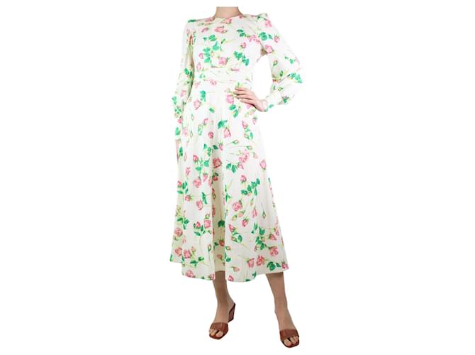 Autre Marque Cream rose print structured midi dress - size UK 8 Cotton  ref.1247276