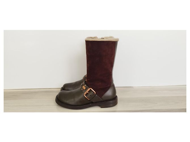 Botas Céline de couro e camurça marrom