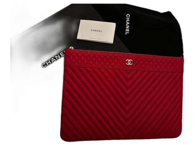 Cambon Chanel Clutch Red Leather  ref.1247289