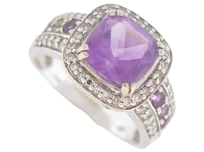 Autre Marque MATY RING 0871311 55 WHITE GOLD 18K AMETHYST AND DIAMONDS 0.23ct 4.7GR RING Silvery  ref.1247363