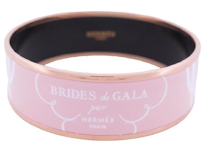Hermès BRACELET HERMES BRIDES DE GALA LARGE EN EMAIL ROSE 21 CM ENAMEL BANGLE  ref.1247365