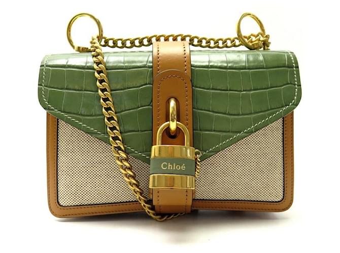 Chloé NEW CHLOE ABY SMALL HANDBAG WITH CROCO LEATHER CROSSBODY AND CANVAS BAG Green  ref.1247387