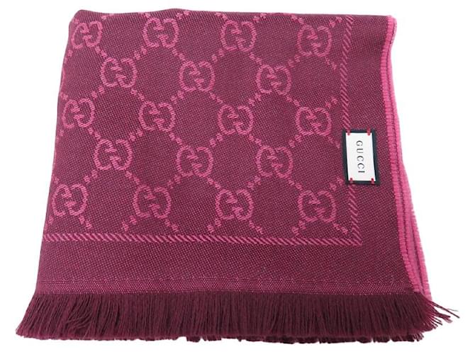 NEUF ECHARPE GUCCI MAILLE JACQUARD GG GUCCISSIMA LAINE 133483 WHOOL SCARF Bordeaux  ref.1247392