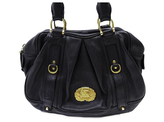 BURBERRY BOWLING HANDBAG IN BLACK SEEDED LEATHER LEATHER HAND BAG PURSE  ref.1247450