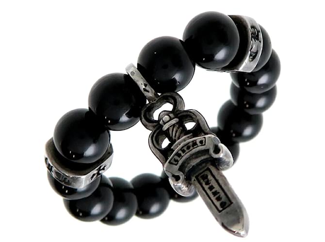 Chrome Hearts Silberner Onyxperlen-Dolch-Charm-Ring Metall  ref.1247529
