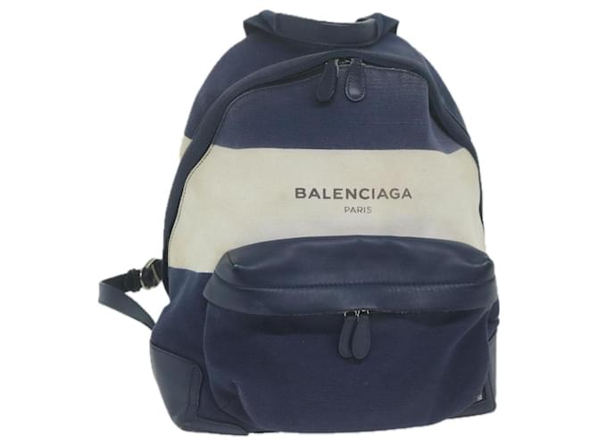 BALENCIAGA Backpack Canvas White Navy 409010 Auth bs11904 Navy blue Cloth  ref.1247680