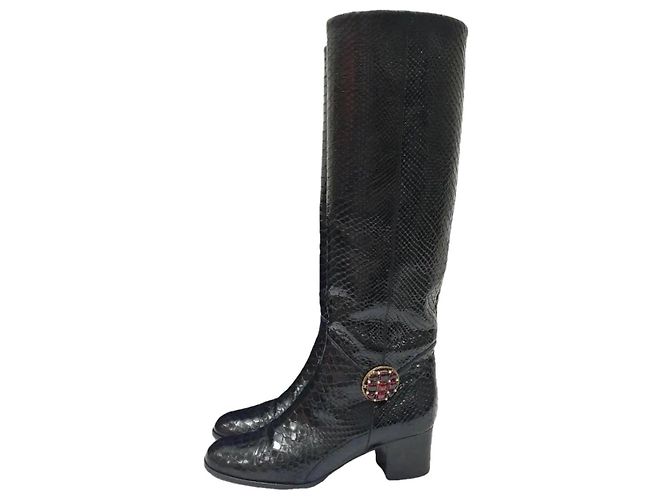 Bottes Chanel en Python Noir 