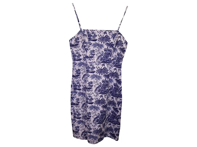 Staud Basset Printed Mini Dress in Blue and White Cotton  ref.1247845