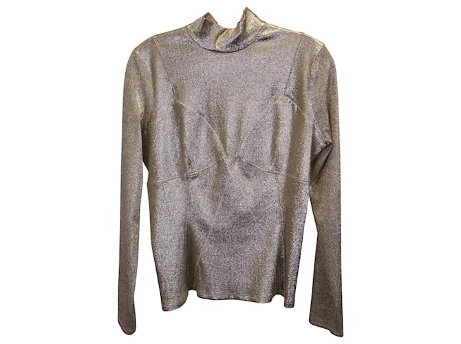 Paco Rabanne Metallic Knit Turtle-Neck Sweater in Gold Polyester Viscose Golden  ref.1247847