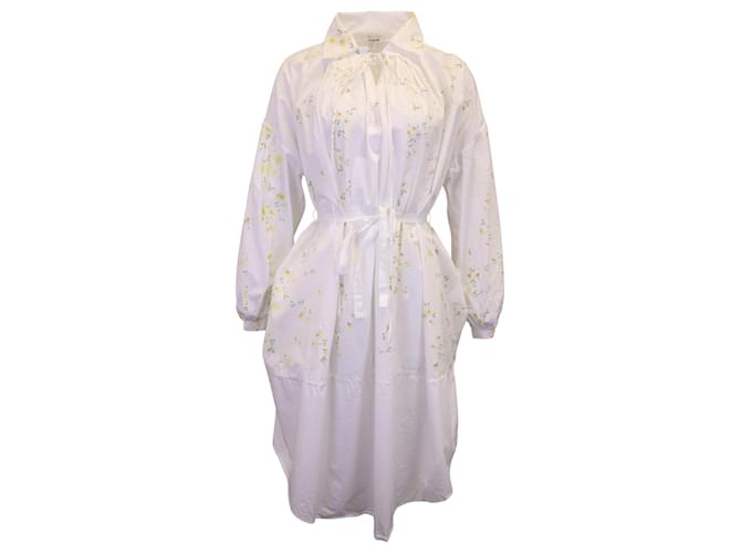 Vestido camisa com estampa floral Loewe em algodão branco Poliéster  ref.1247857