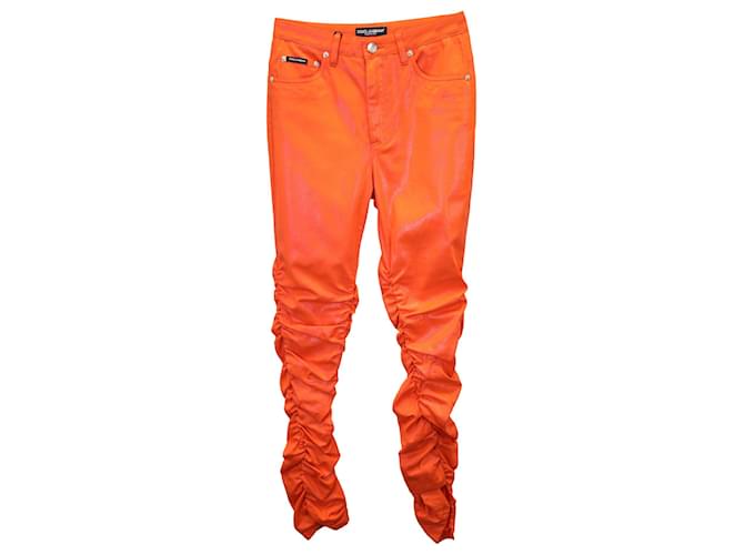 Jeans slim fit Dolce & Gabbana con ruches in cotone arancione  ref.1247860