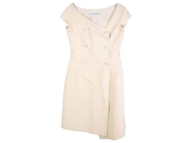 Christian Dior Beige Wool lined Breasted Cap Sleeves Midi Dress  ref.1247928