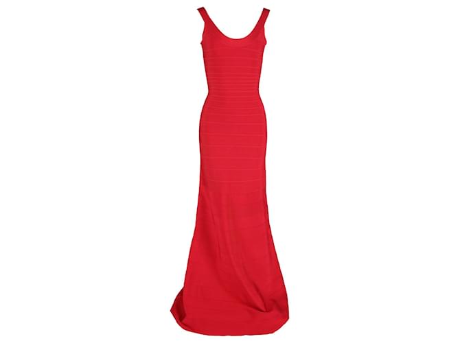 Herve Leger Ellen Bandage Gown in Red Rayon Cellulose fibre  ref.1247932