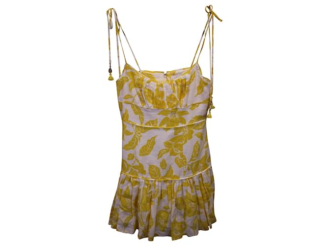 Zimmermann Mini-robe froncée à imprimé floral Bells en lin jaune  ref.1247941