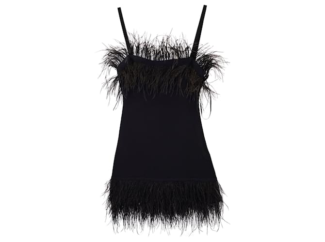 Staud Etta Feather-Trimmed Mini Dress in Black Viscose Cellulose fibre  ref.1247954