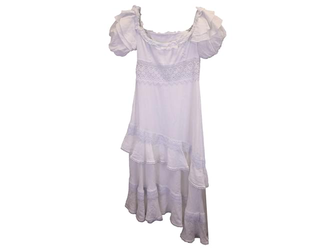 Autre Marque Charo Ruiz Carmen Asymmetric Off-the-Shoulder Midi Dress in White Cotton Cream  ref.1247959