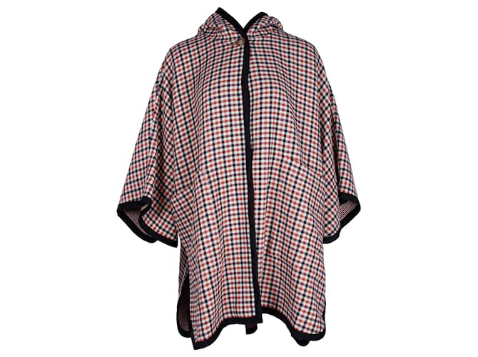 Maje Gingham-Print Hooded Woven Cape In Multicolor Cotton Wool  ref.1247965