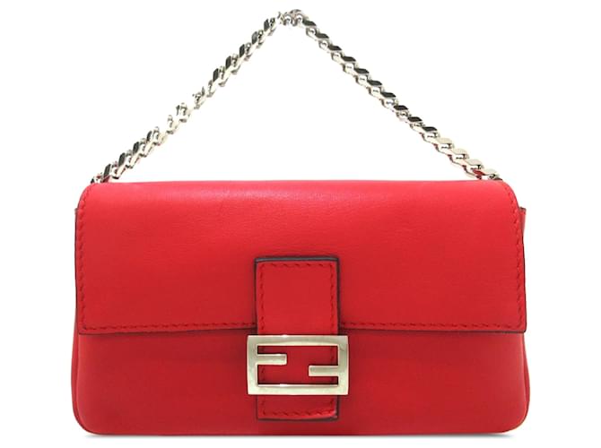Fendi Red Micro Baguette Satchel Leather Pony-style calfskin  ref.1248030