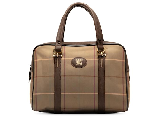 Burberry Brown Vintage Check Handtasche Braun Leder Leinwand Kalbähnliches Kalb Tuch  ref.1248039