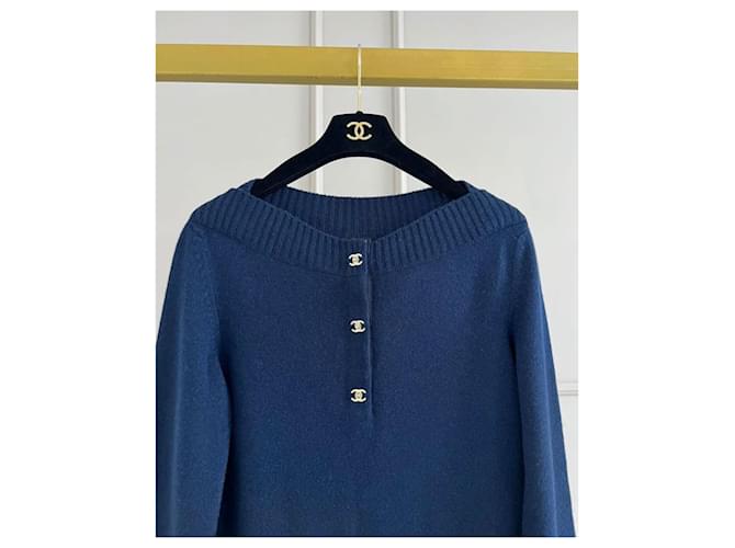 Chanel CC Turnlock Cashmere Dress Navy blue  ref.1248059