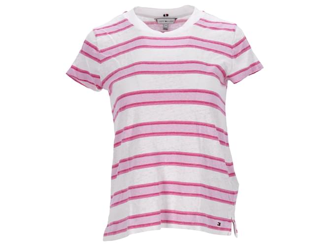 Tommy Hilfiger Camiseta feminina com gola redonda Branco Algodão  ref.1248081