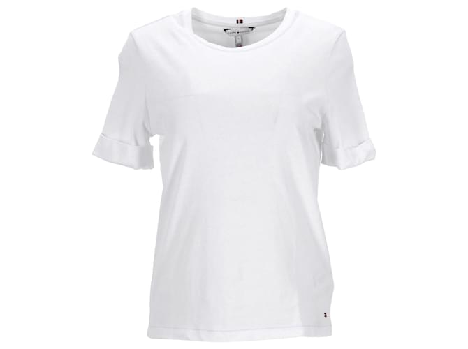 Tommy Hilfiger Top da donna in maglia a maniche corte, vestibilità regolare Bianco Cotone  ref.1248095