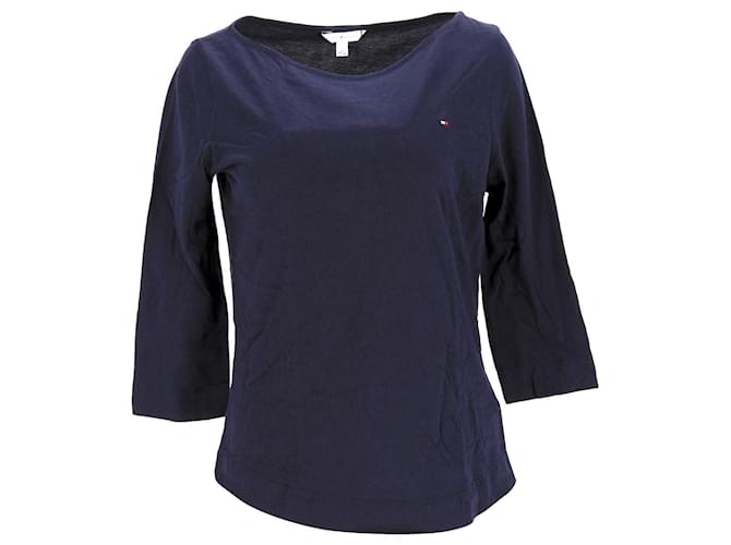 Tommy Hilfiger Womens 3 4 Sleeve Boat Neck T Shirt Navy blue Cotton  ref.1248097