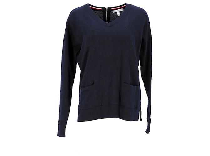 Tommy Hilfiger Damen-Sweatshirt mit Reißverschluss hinten Marineblau Baumwolle  ref.1248105