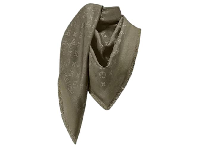 Louis Vuitton LV Khaki green silk shawl Dark grey  ref.1248127