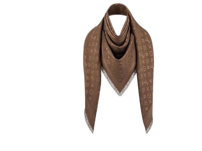 Louis Vuitton LV monogram shawl silk new brown