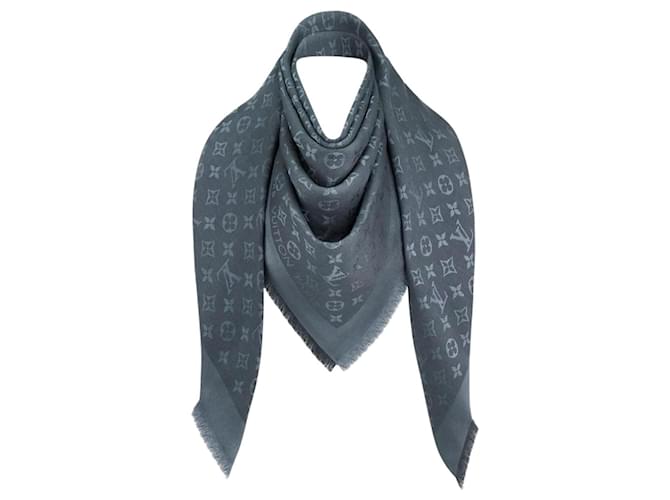 Louis Vuitton LV Shawl monogram silk Carbone colour Grey  ref.1248141