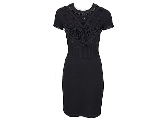Chanel Black Pearl Embellished Dress Wool  ref.1248147