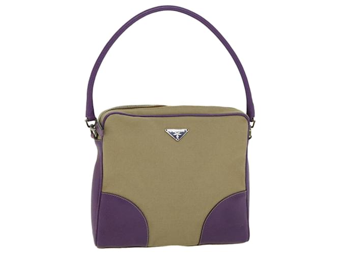 PRADA Shoulder Bag Canvas Beige Purple Auth 66369 Cloth  ref.1248269