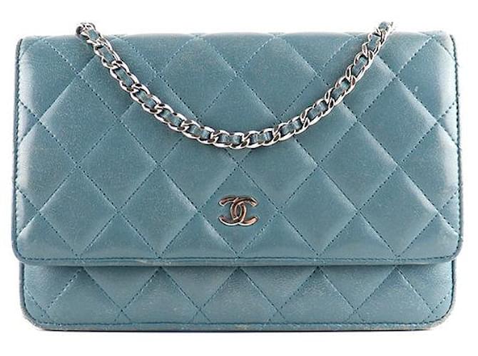 CHANEL Handbags Wallet on Chain Blue Leather  ref.1248278