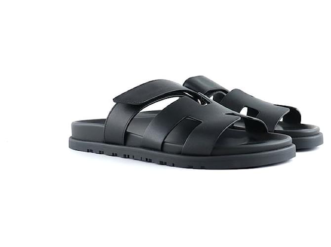 Hermès HERMES Sandals Chypre Black Leather  ref.1248291