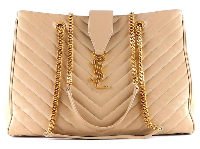 SAINT LAURENT Handbags Shopping monogramme Beige Leather  ref.1248526