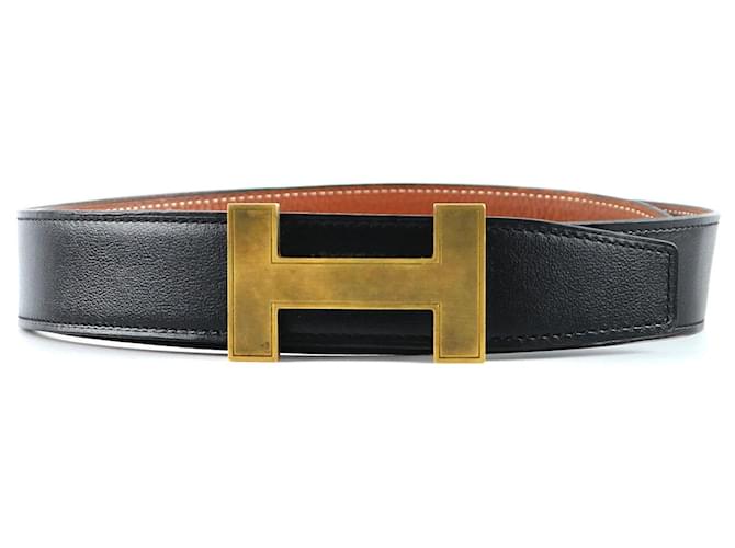 Hermès Cinturones HERMES H Negro Cuero  ref.1248532