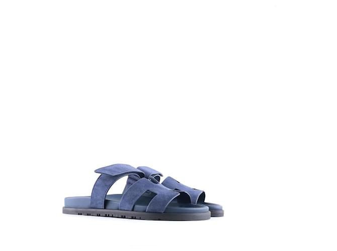 Hermès HERMES Sandals Chypre Blue Leather  ref.1248583