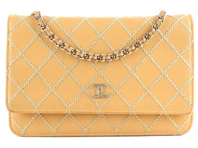 CHANEL Handbags Wallet on Chain Beige Leather  ref.1248600