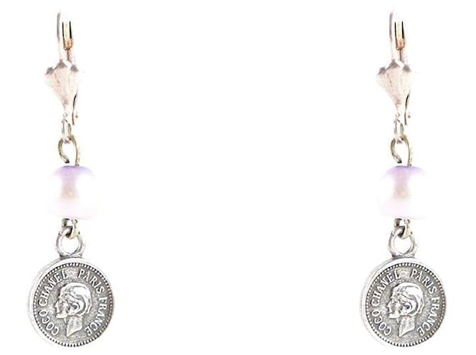 Chanel earrings CC Silvery Metal  ref.1248665