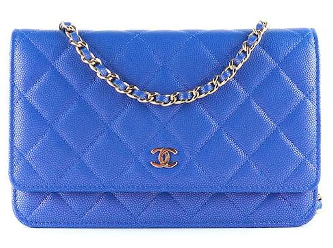 CHANEL Handbags Wallet on Chain Blue Leather  ref.1248802