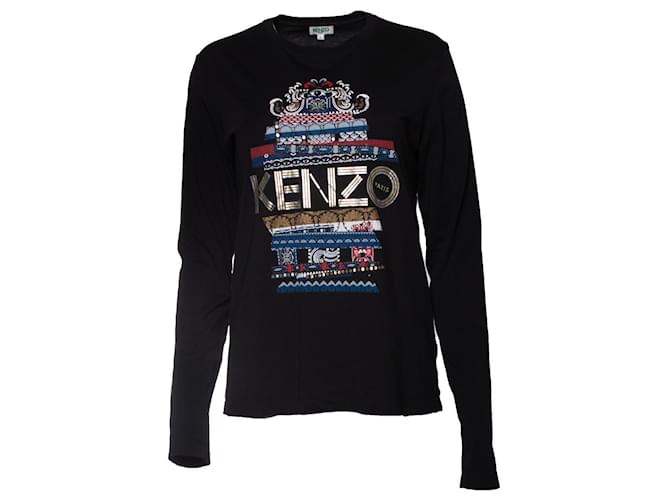 KENZO, chemise noire à manches longues avec imprimé Coton  ref.1248969