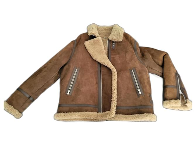 Louis Vuitton Genuine leather bomber jacket size 54 - shearling aviator Brown Cotton Wool  ref.1249044