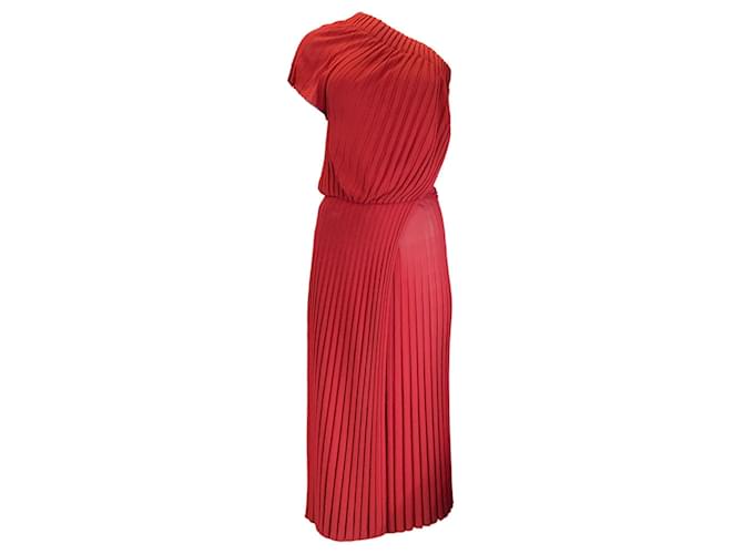 Autre Marque Scanlan Theodore Red Pleated One Shoulder Dress Silk  ref.1249085