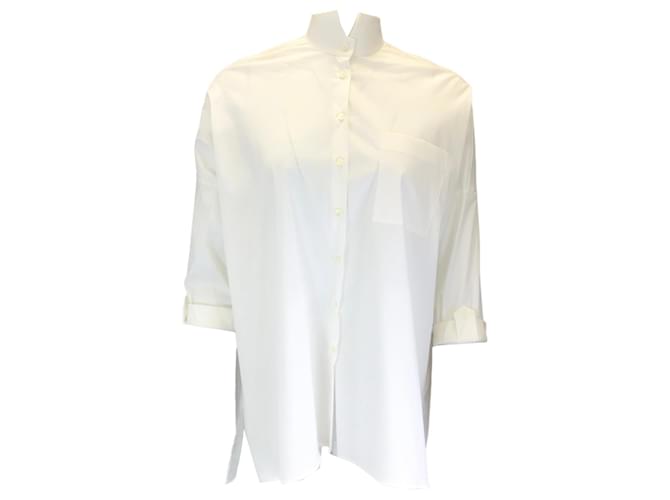 Autre Marque Brunello Cucinelli Branco / Blusa de algodão com franjas e botões prateados Monili  ref.1249086