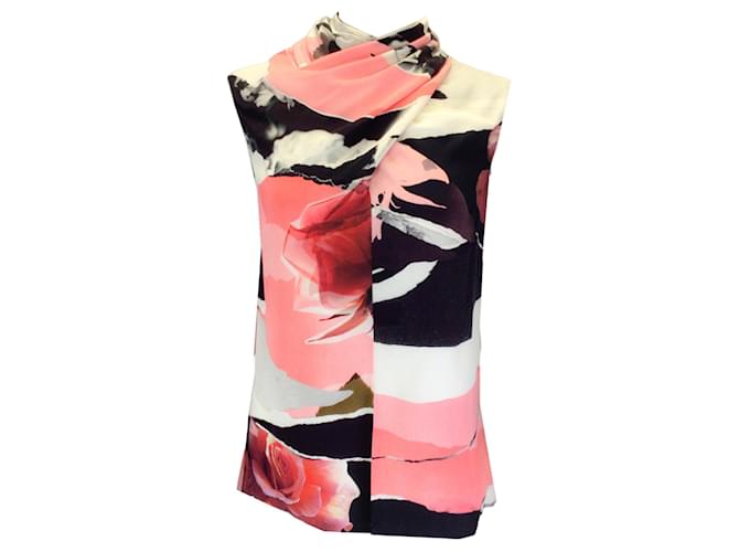 Autre Marque Alexander McQueen Black / Pink Multi Floral Printed Sleeveless Silk Blouse Multiple colors  ref.1249091